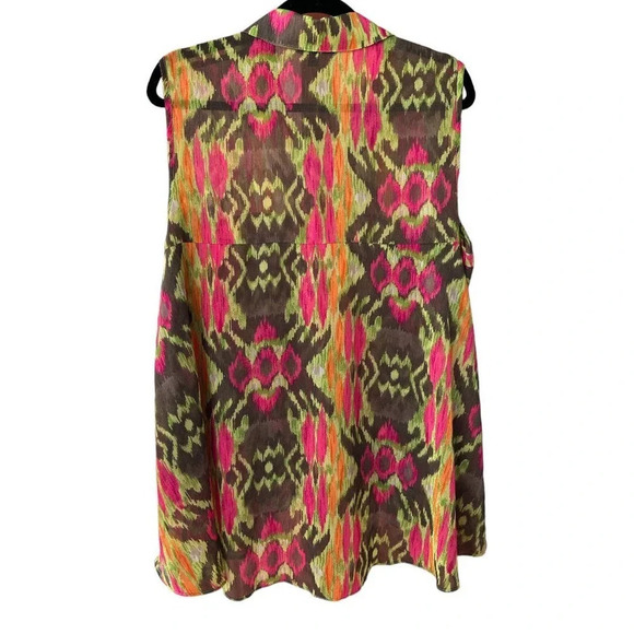 Zac & Rachel Size XL Bright Neon Tribal Flowy Layered Button Up - Picture 10 of 10